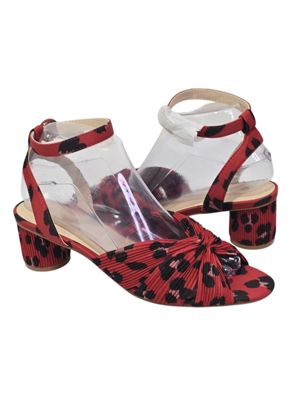 Cabi Siren Sandals Red / Black Animal Print With Pleated Design Block Heel